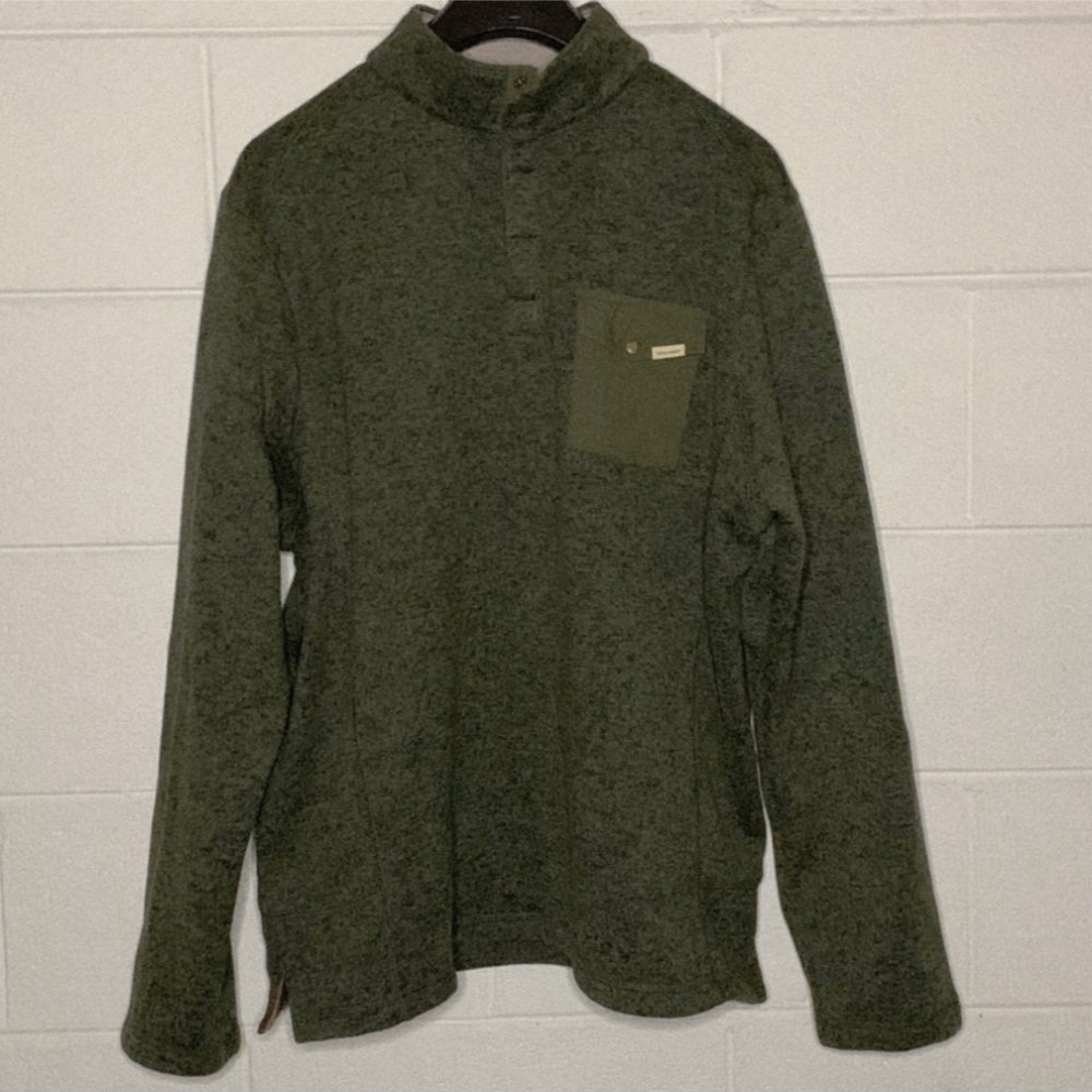 Woolrich Quarter Button Fleece Sweater Front Pocket Men's Large L Dark Green EUC
